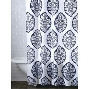 Southern Living Hayden Shower Curtain Navy White Floral Medallion Print Cotton